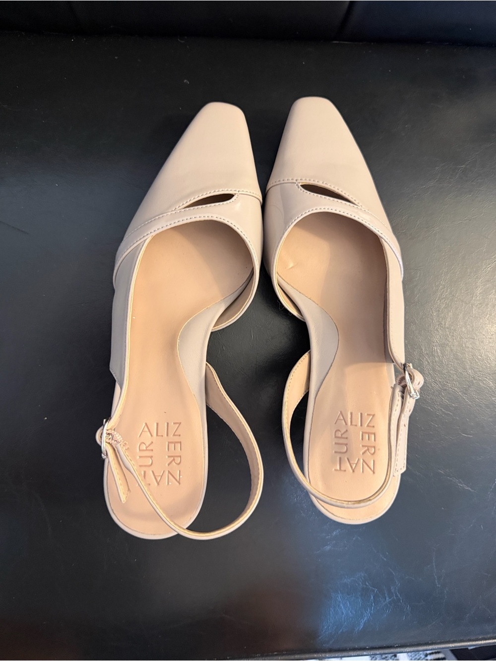 Naturalizer Light Gray Shiny Slingback Pointed-Toe Heels